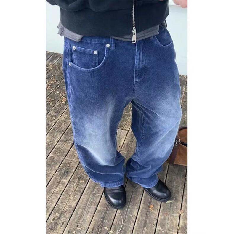 气质新款百搭日系流行时尚原宿潮流ins慵懒水洗灯芯绒休闲裤简约图片