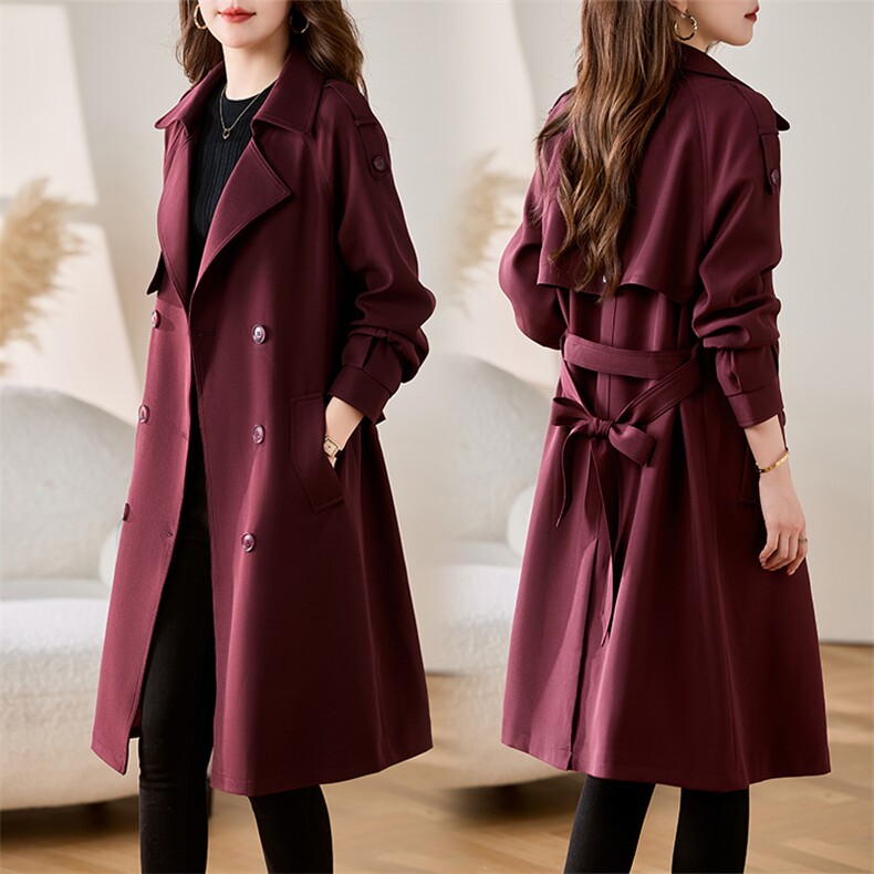 红高端风衣女中长款2025春秋新款通勤气质显瘦垂感大衣外套，女装风衣，慕咨