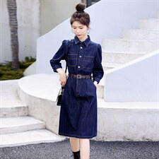 时尚显瘦牛仔连衣裙女长袖气质修身百搭新款春装裙子，女装连衣裙，秋水欣儿