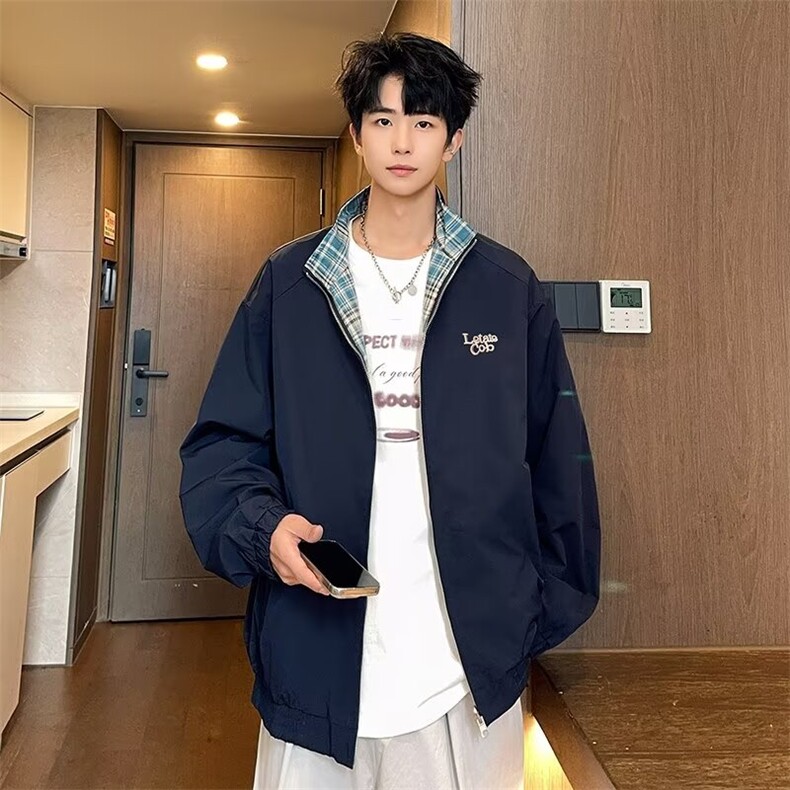 秋季美式复古两面穿夹克男款宽松休闲潮牌情侣格纹外套JK6101,男装夹克,星座1116A-1（原606A）