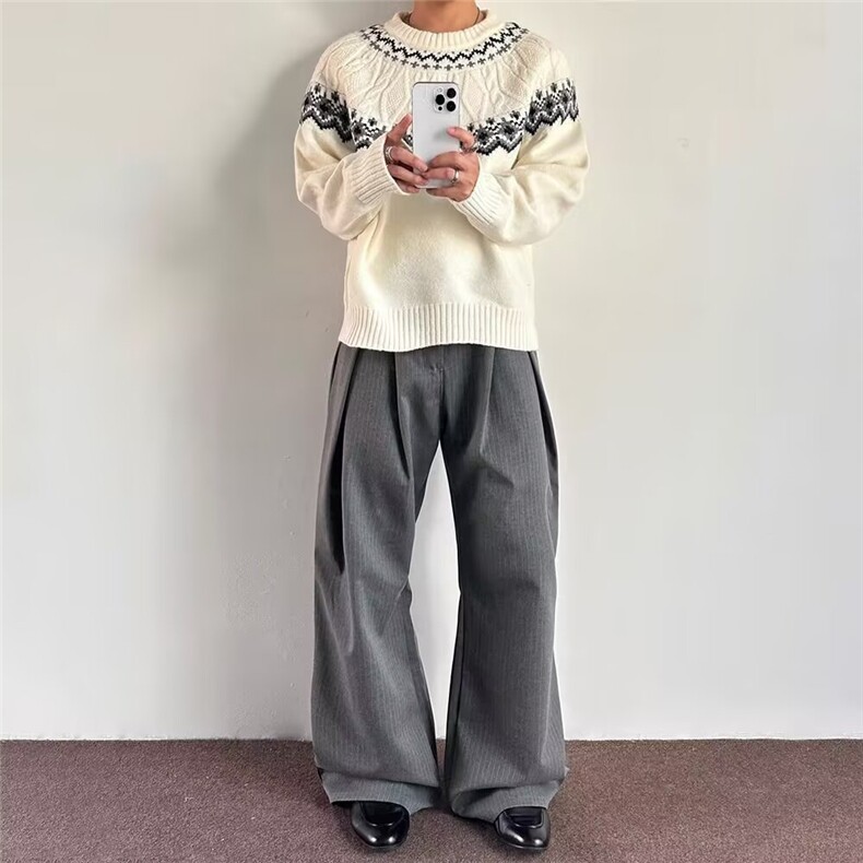 M5816-P60韩2025秋冬圆领宽松百搭费尔岛提花圆领针织长袖,男装卫衣,电商B323A