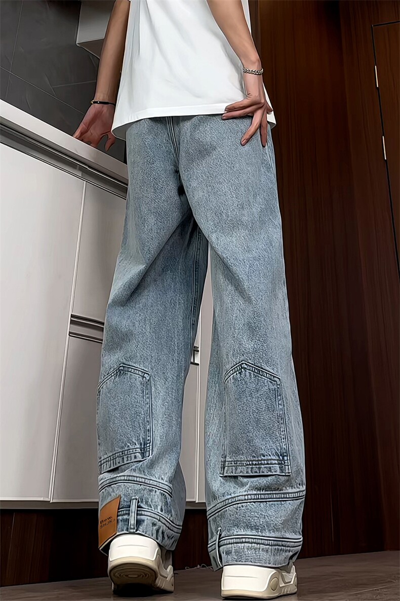B221美式ins高街暗黑小众拼接宽松直筒牛仔裤LK24169-P60控78,男装牛仔裤,电商B221