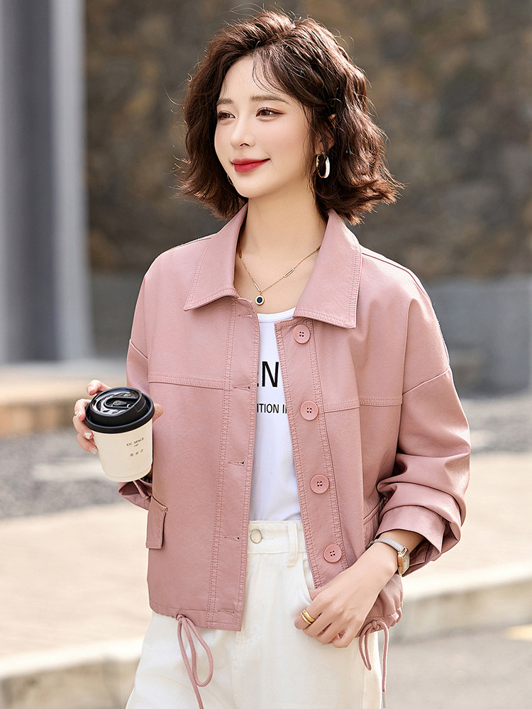 高级感皮衣女外套短款春秋季新款小个子宽松休闲气质百搭夹克上衣,女装皮衣,臻衣坊