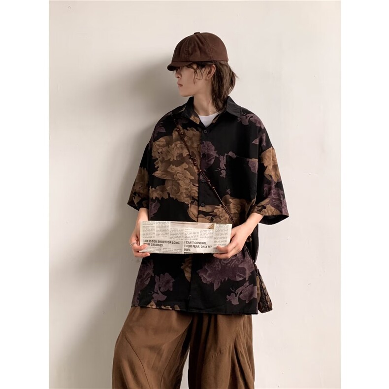 衬衫男士短袖韩版潮流拼色印花百搭2024夏季新款ins外套CY921-P28,男装衬衫,星座412-3