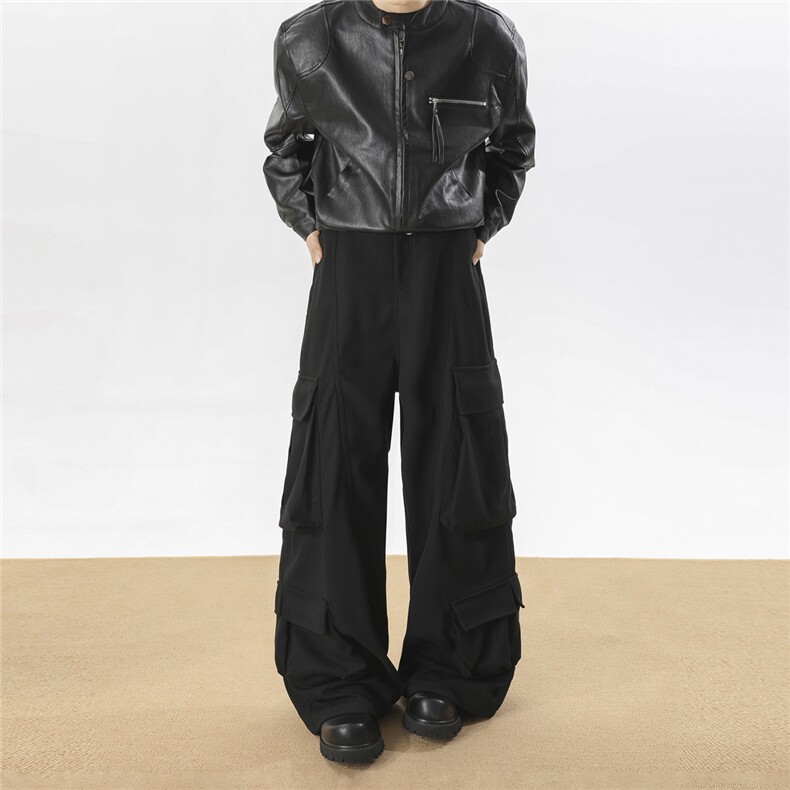 港风宽松微喇休闲裤多口袋工装裤长裤A014-DY25217-特P65，男装工装外套，电商A014