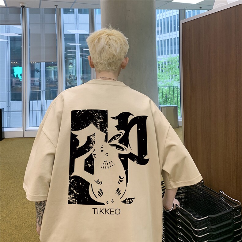 背后印花宽松ins半袖上衣休闲男hiphop街头短袖T恤 D328-T479-P28图片