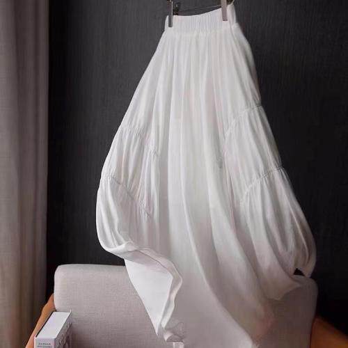 现货、松紧腰两侧褶皱A版半裙，女装半身裙，素墨