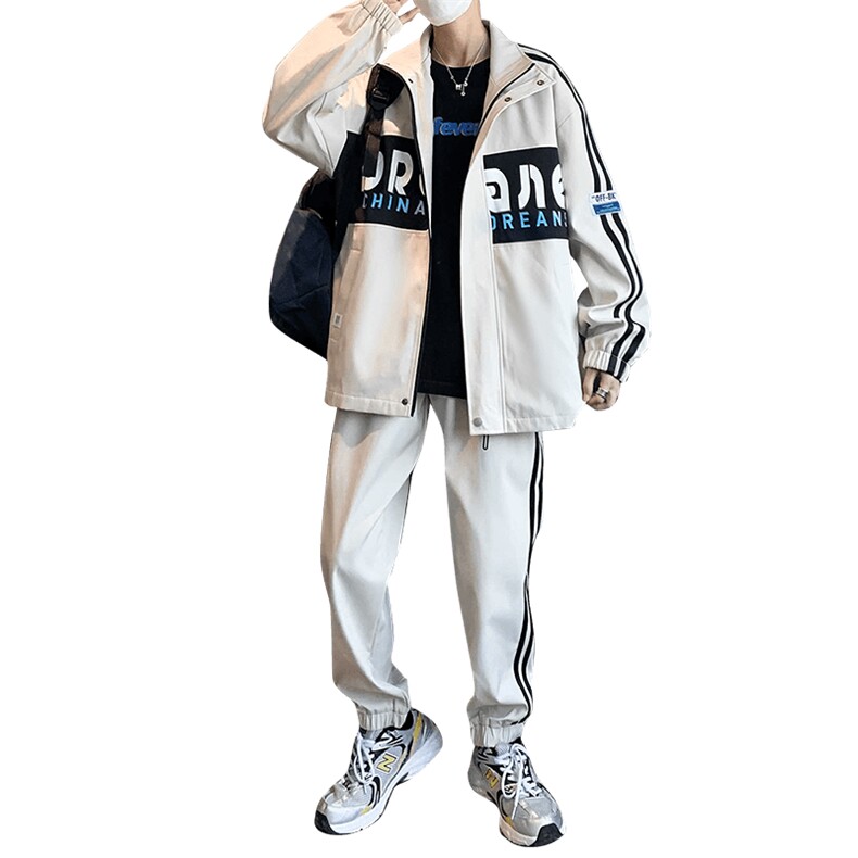 春季新款深度库存青少年大码宽松立领印花港风休闲套装男TZD15P90,男装休闲套装,电商B226