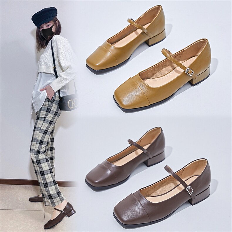 新款玛丽珍鞋女2023春季单鞋浅口小香风一字扣时装鞋复古百搭女鞋，女鞋小皮鞋，电商A223