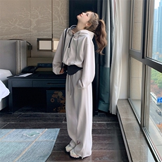 半拉链短款连帽卫衣配高腰束脚裤套装女2025春季新款高级感两件套，女装套装/套裙，2C305