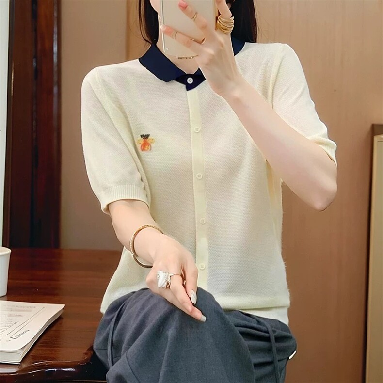 2025年夏季简约天丝刺绣假开衫,女装蕾丝衫/雪纺衫,圣旺供货