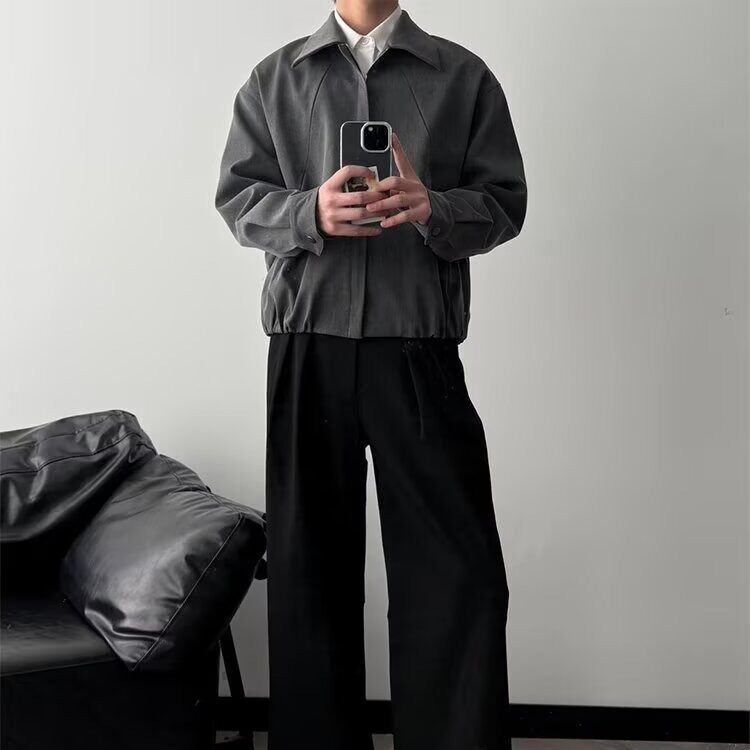 A170-P592025年新款春秋季男装宽松美式翻领休闲皮衣夹克外套,男装皮衣,电商B323A