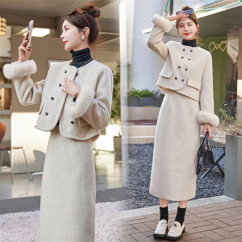 【bao款现货】2024新款冬装羽绒服显瘦小香套装白鸭绒真狐狸毛,女装羽绒服,雅静靓衣