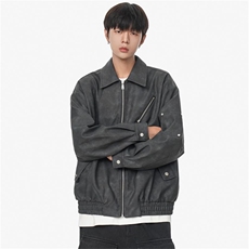 1506-1/8916/P190秋季翻领puvibe潮流肌理宽松休闲夹克外套皮衣，男装夹克，星座1506-1