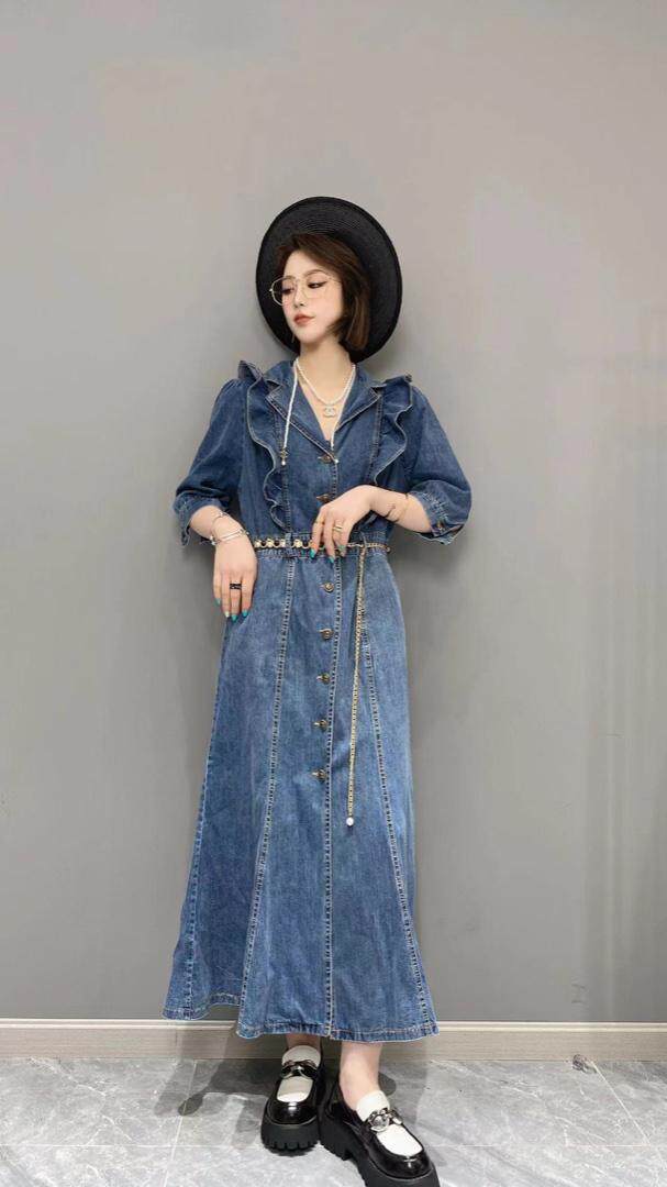 夏季牛仔连衣裙，女装连衣裙，柚格