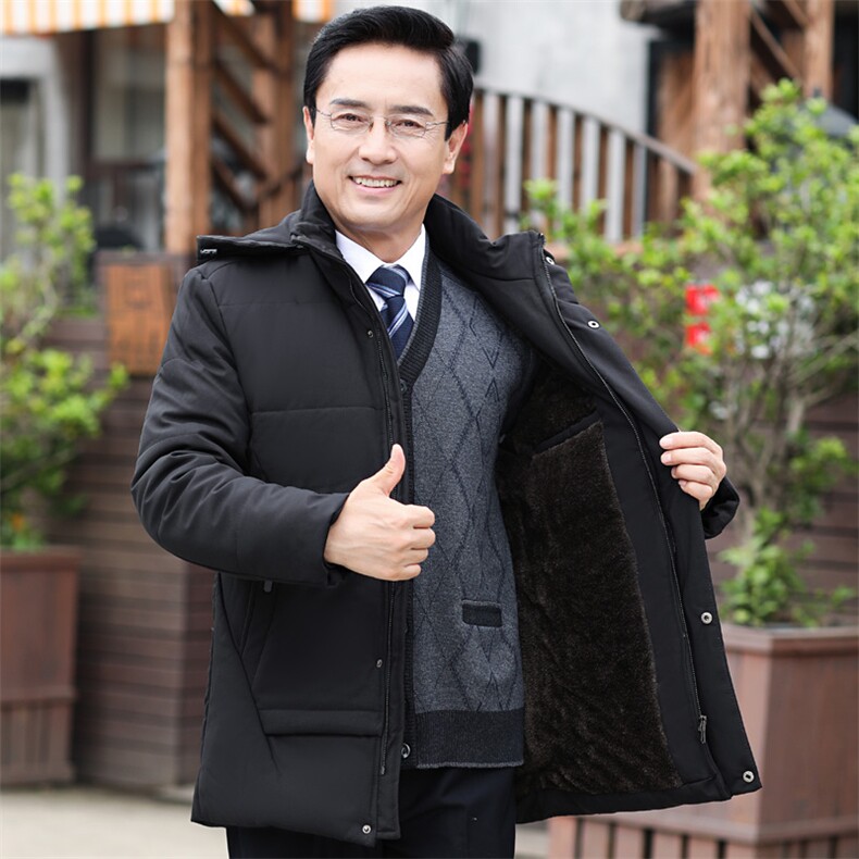8802/P140 中老年父亲外套中老年外套男装中长款加绒加厚大码棉服图片