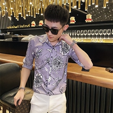 312A-114-P55新款社会小伙中袖衬衫韩版潮流男士五分袖衬衣B，男装T恤，星座312A-5