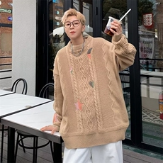 复古麻花提花毛衣男秋冬慵懒风宽松套头外穿加厚针织衫MZ506-P62，男装针织衫/毛衣，星座1109-3