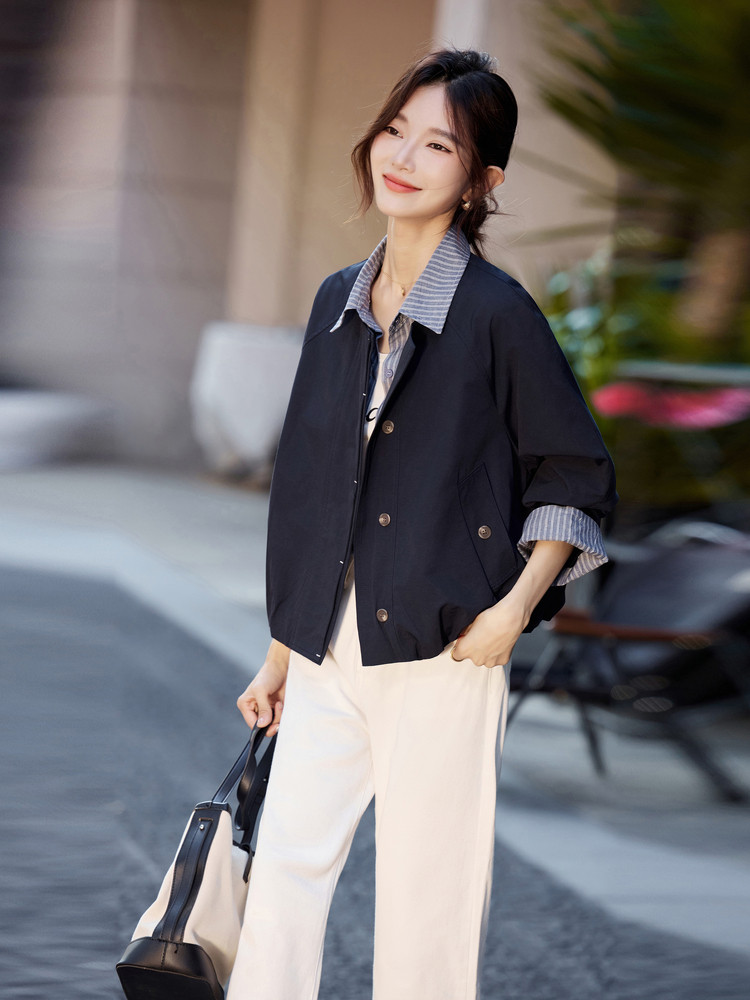 高级感潮流时髦范减龄外套女2025秋季新款超火洋气百搭小个子夹克,女装短外套,安之芮娜