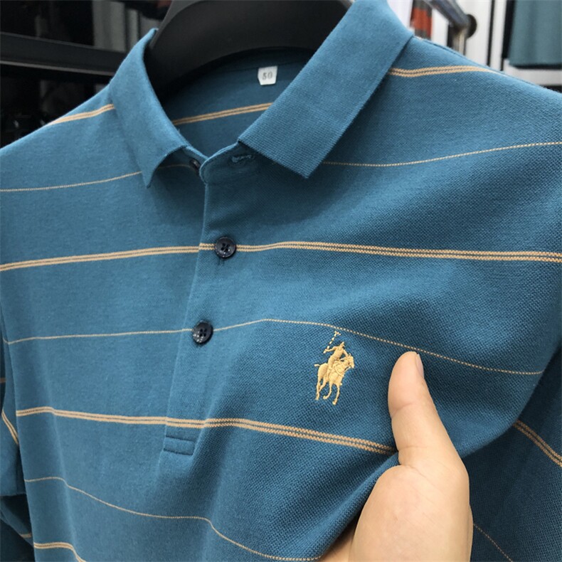 夏季保罗POLO衫男士长袖T恤时尚休闲翻领宽松中年男装体恤衫上衣,男装Polo衫,电商B212（原钱塘6029）