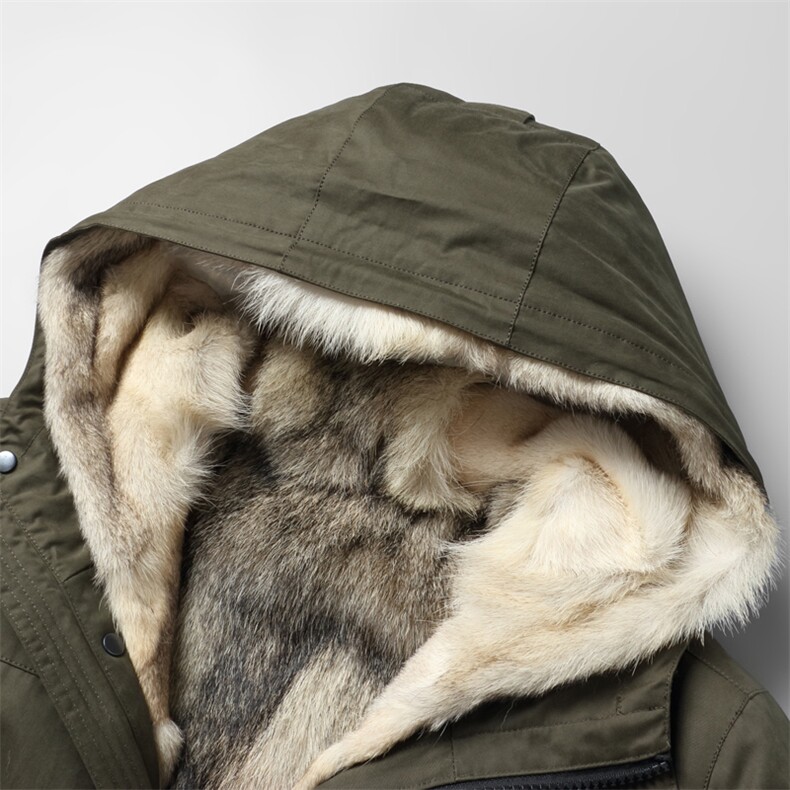 X17029冬季新郊狼毛男士皮毛一体皮草派克服连帽工装厚外套P1480，男装皮衣，电商B360