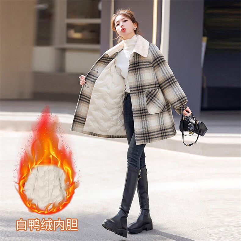羽绒服中长款加厚保暖白鸭绒外套女冬季新款气质女士毛呢羽绒服,女装羽绒服,衣之秀