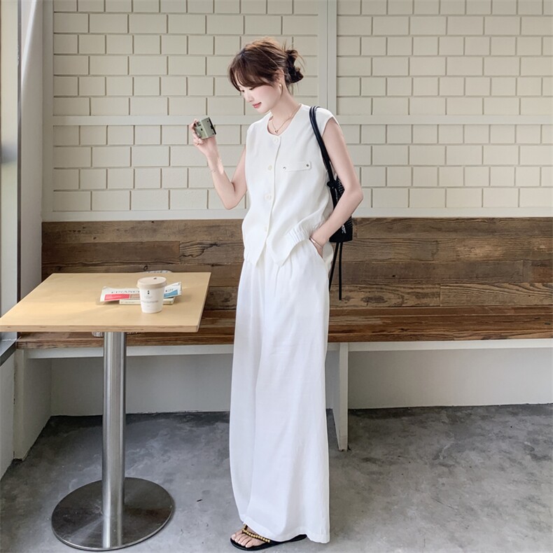 套装夏季新款女装时尚气质无袖马甲阔腿裤两件套,女装套装/套裙,诺蝶