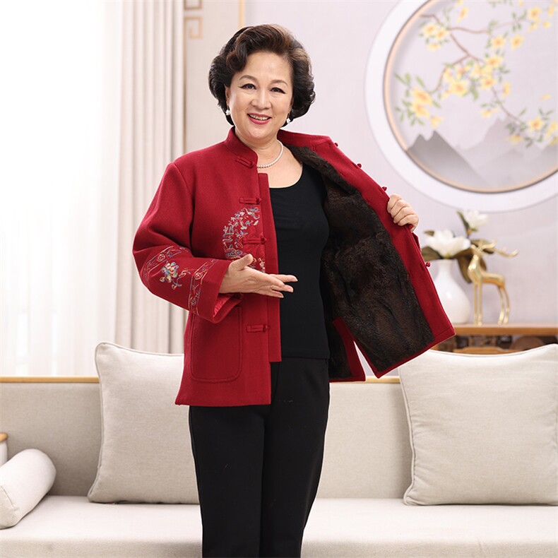 2026年春秋季时尚百搭通勤简约休闲福字毛呢大衣男女同款,女装中老年女装,亚东羊绒制品