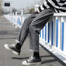 秋季牛仔裤男直筒宽松阔腿裤潮牌长裤子韩版潮流九分裤1108，男装牛仔裤，电商A318