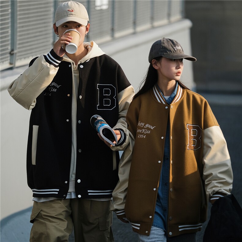 主推 情侣装秋 拼接毛巾绣棒球服呢料夹克外套潮 G1016 P108男类图片