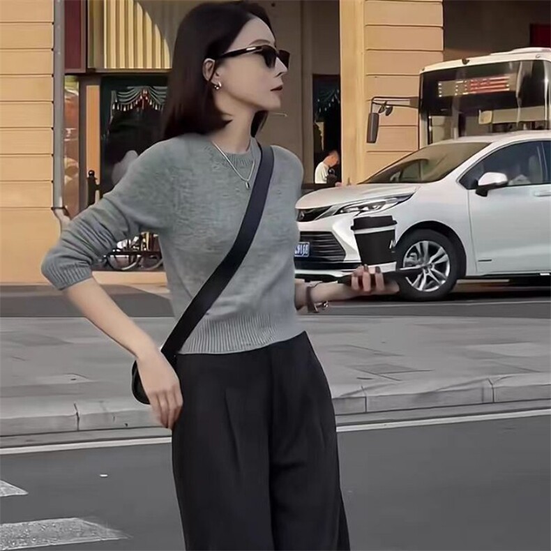 时尚百搭春秋薄款修身显瘦羊毛针织打底衫,女装羊毛衫,旭驰羊绒