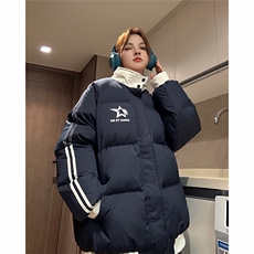 EQ350撞色织带印花面包服男女情侣装加厚棉衣外套2024新款，男装棉衣，电商C306-1