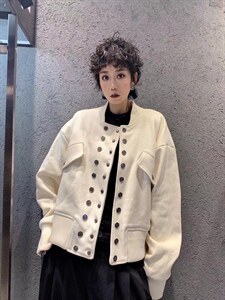 2021秋季新款欧美风双排扣廓形休闲大口袋百搭短外套,女装短外套,L·H·X