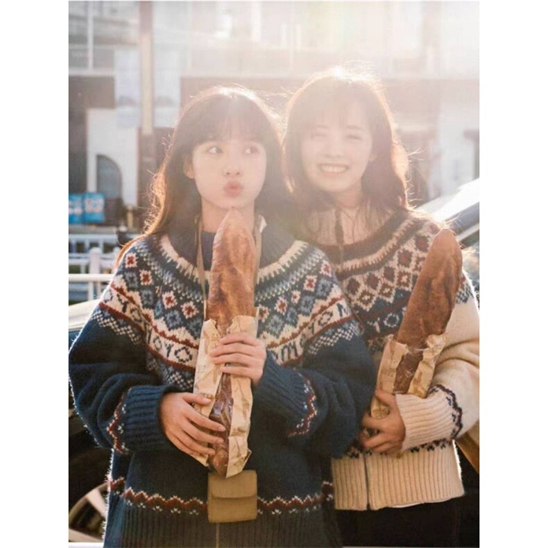 日系复古蓝色针织开衫高领毛衣女冬季宽松慵懒学院外套ZZS158P65，男装针织衫/毛衣，电商D256A(原A064A)