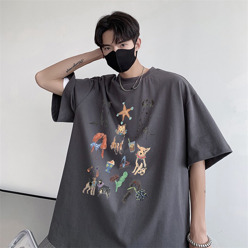日系潮流复古百搭简约纯色上衣新潮纯棉百搭休闲T恤HY791TP25,男装T恤,电商A102B