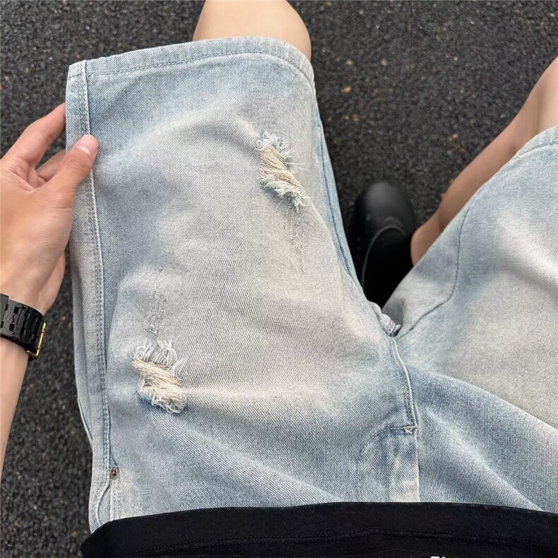 夏男牛仔短裤破洞渐变色五分裤D761 P38图片