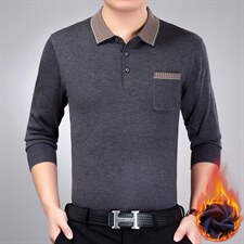 秋装爸爸装长袖t恤中年男士翻领加绒上衣新款中老年人休闲男装，男装T恤，电商B212（原钱塘6029）