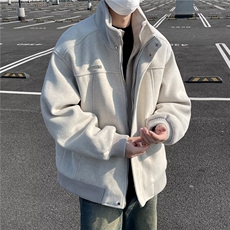 ins风秋冬新款假两件毛呢立领宽松休闲保暖外套上衣W92966-p96，男装夹克，星座1008