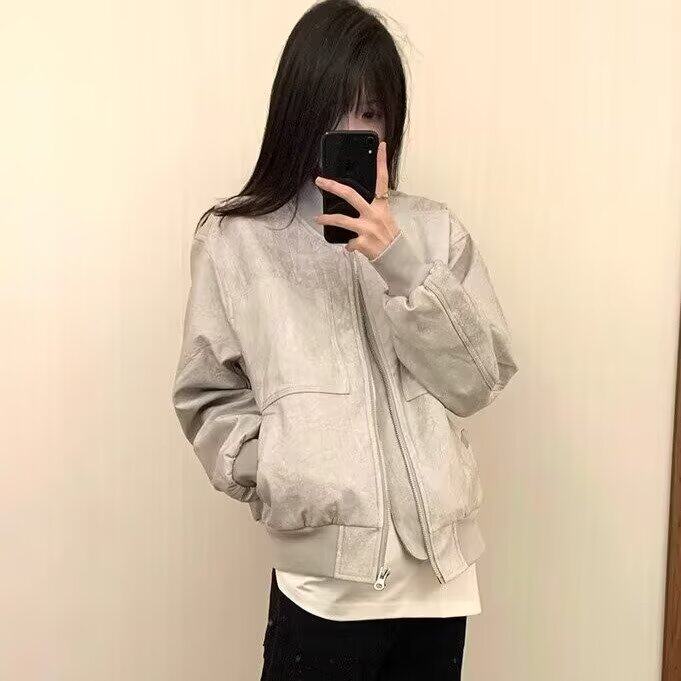 美式复古石灰短款棒球服外套男女春秋新款潮牌工装夹克,男装夹克,星座506A