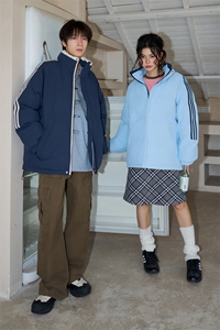 ！冬季条纹五防立领加绒加厚棉衣情侣撞色棉服外套MY7777-P68图片