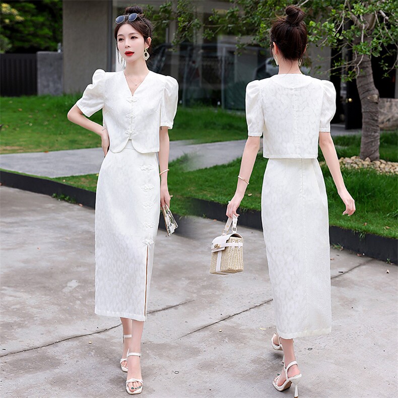 新中式国风改良旗袍套装女2025年夏季新款气质女神范包臀裙两件套，女装套装/套裙，韩宇舍