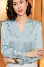 优雅气质减龄V领桑蚕丝衬衫高端品质尽显女性魅力，女装衬衫，宋氏羊绒