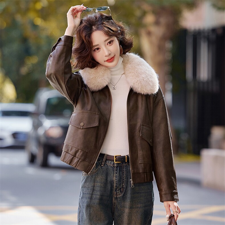 海宁皮衣女真皮2025秋冬新款短款绵羊皮皮夹克加绒加厚小个子外套，女装皮衣，简古
