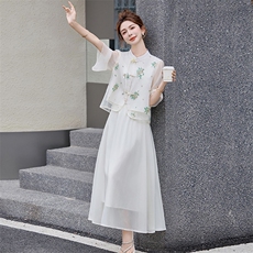 新中式轻国风套装女2025夏季新款高级感古典气质改良汉服两件套，女装套装/套裙，芷墨服饰
