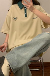 港风2024中性夏装280高克重宽松polo衫翻领男女短袖T恤潮S187-P48图片