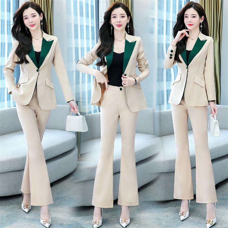 新款现货2022春季女通列休闲气质时尚显瘦大气阔腿裤拼接两件套,女装套装/套裙,韩美纤衣