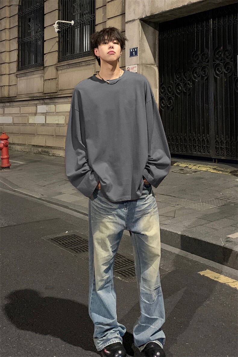宽松复古百搭简约内搭打底衫日系纯棉休闲T桖上衣HY10TP17控29,男装T恤,电商A102B