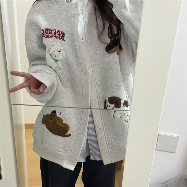 韩系可爱百搭卫衣春秋季宽松慵懒风休闲中长款学生情侣棒球服潮,女装职业装,星座601-1