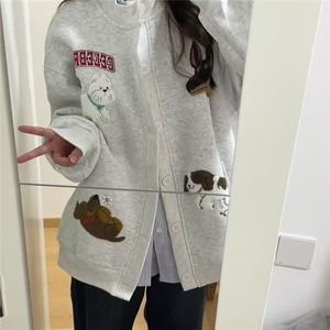 韩系可爱百搭卫衣春秋季宽松慵懒风休闲中长款学生情侣棒球服潮图片