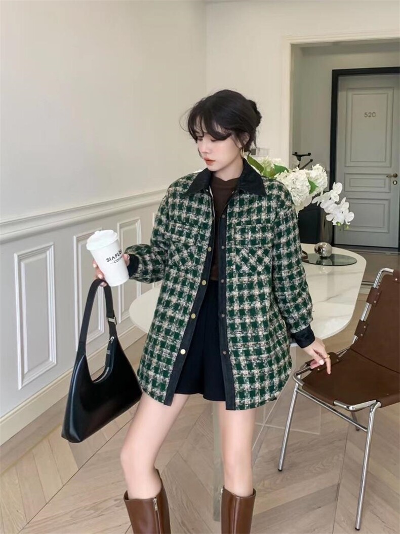 爱美欧，现货，格子撞色衬衣羽绒服，女装羽绒服，爱美欧